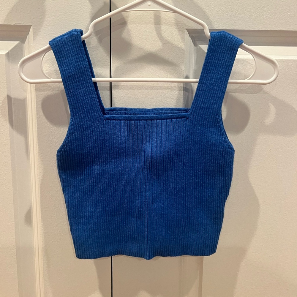 Blue Ribbed Knit Tank Top